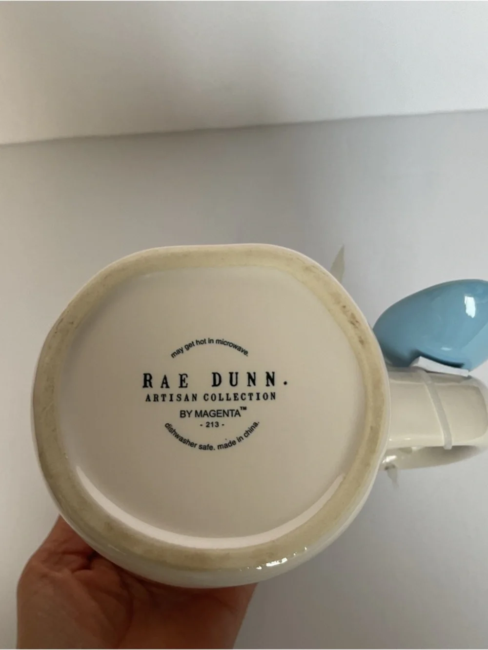 Rae Dunn Boy Mom White Cup Mug 16oz w/ Blue Spoon Gift Set Brand New Baby Shower